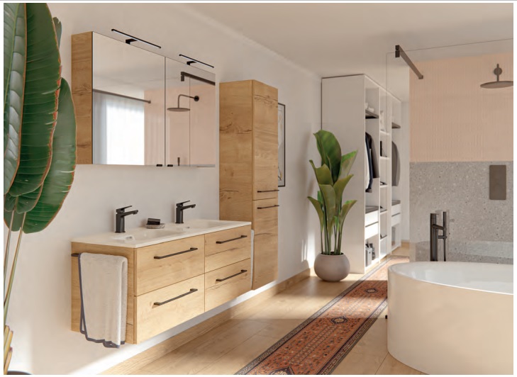 Series 7065 Double Vanity Unit 1200mm, Side units & Mirror cabinet - Halifax oak