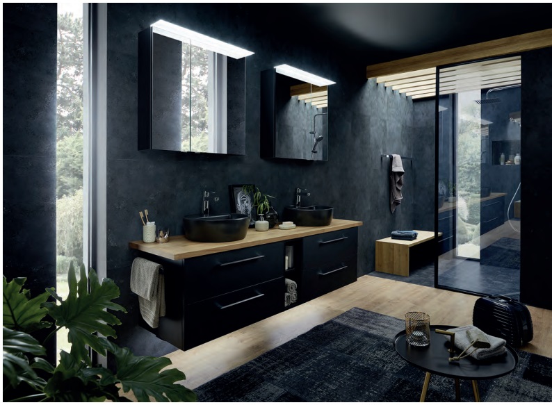 Series 9005 Double Vanity Unit 1820mm & Mirror cabinet - Black Matt