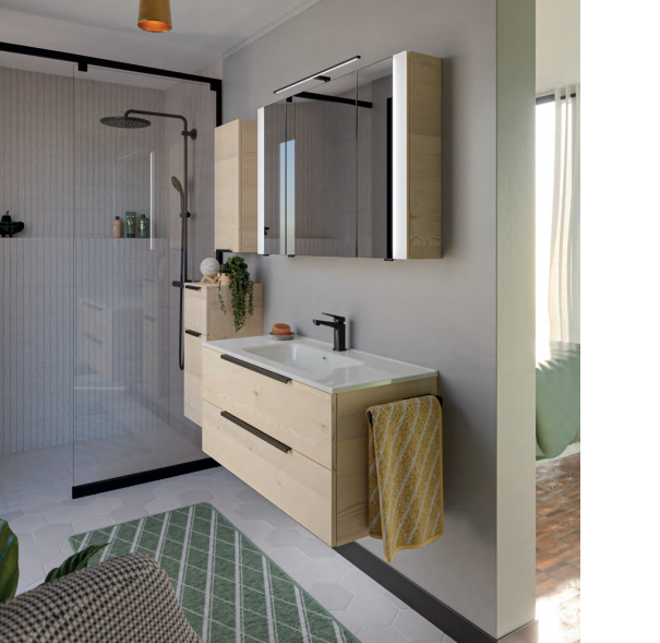 Series 7065 Vanity Unit 1010mm, Side units & Mirror cabinet - Polar Pine