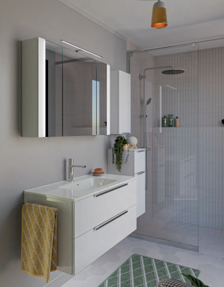 Series 7065 Vanity Unit 1010mm, Side units & Mirror cabinet - White High Gloss