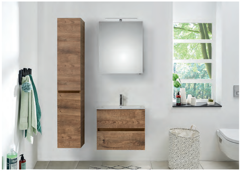 Series 7065 Double Vanity Unit 600mm, Side units & Mirror Cabinet - Ribbeck Oak