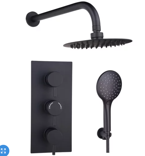Bruma Round Concealed 3 Handle 2 Way Shower Set Matt Black