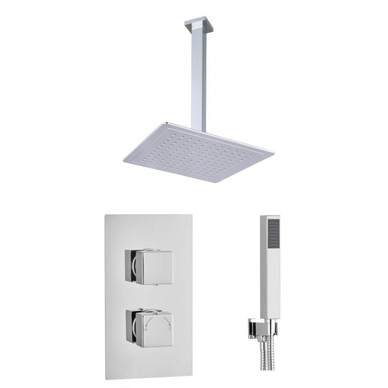 Bruma Square Concealed 2 Handle 2 Way Shower Set Ceiling Kit Chrome