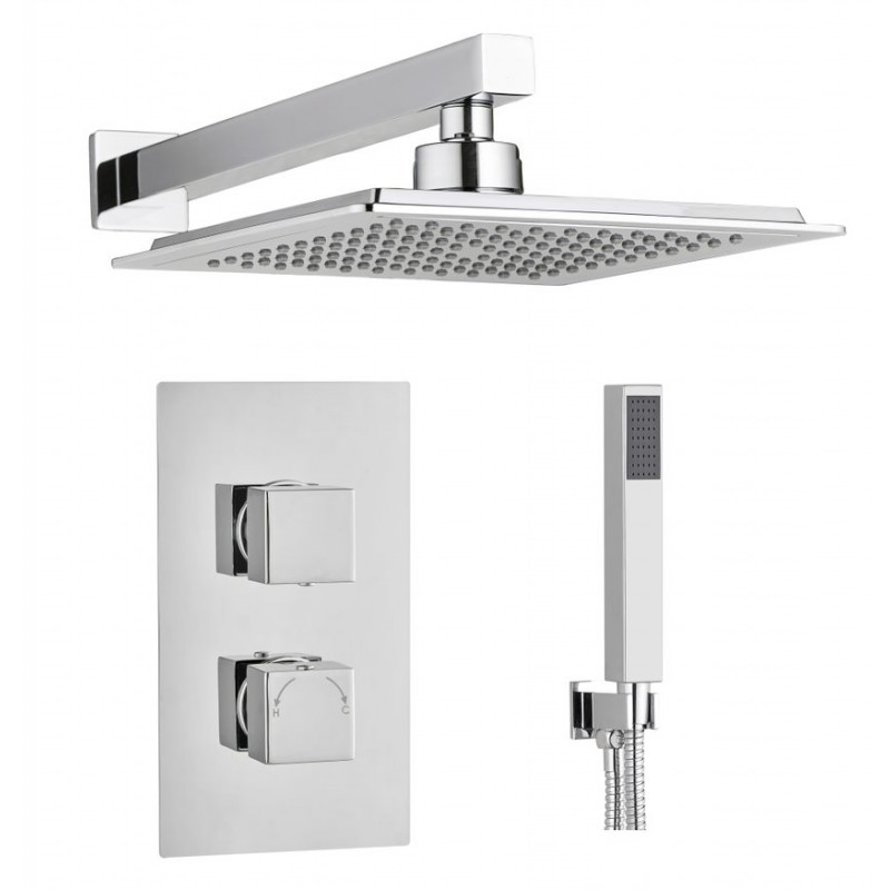 Bruma Square Concealed 2 Handle 2 Way Shower Set Wall Kit Chrome