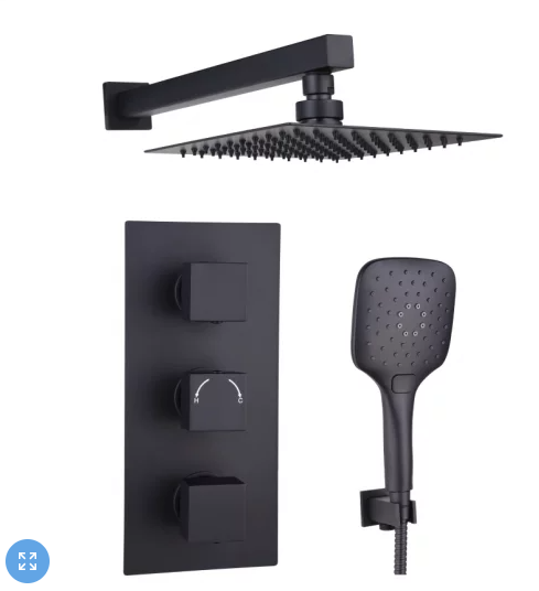 Bruma Square Concealed 3 Handle 2 Way Shower Set Matt Black