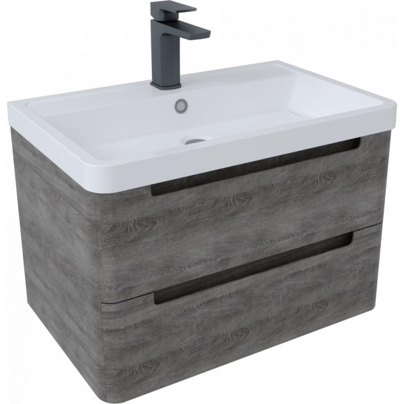 Bisbiglio Vanity & Basin Wall Hung Unit 600mm Graphite Oak