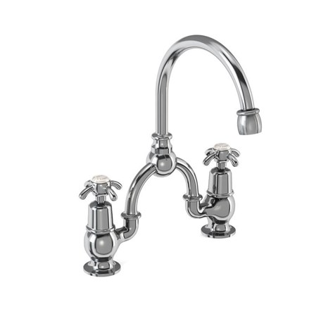 Anglesey 2 Tap Hole Arch Mixer with Curved Spout (200mm centres) AN27-Quarter turn with Medici accent