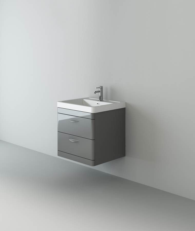 Apollo 600 wall hung Unit and Polymarble basin Grey Gloss
