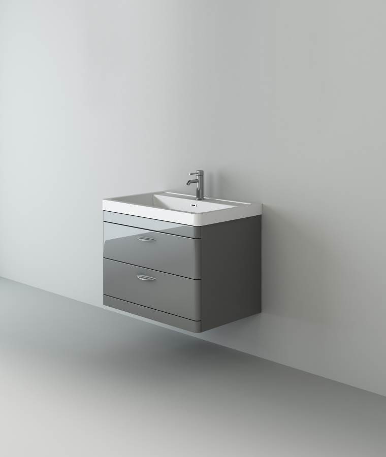 Apollo 700 wall hung Unit and Polymarble Basin Grey Gloss