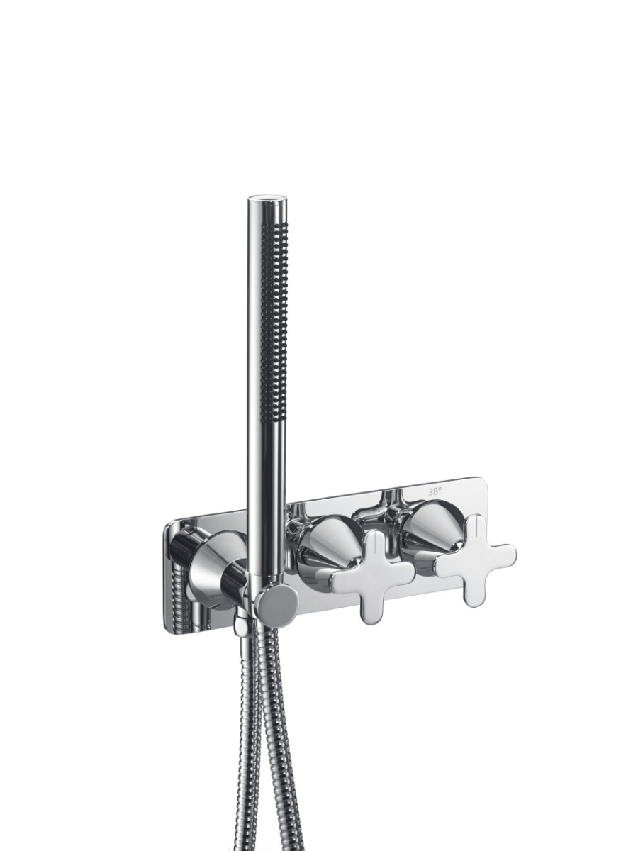 Thermostatic concealed 2 outlet shower valve with attached handset (both handles included) - JTP
