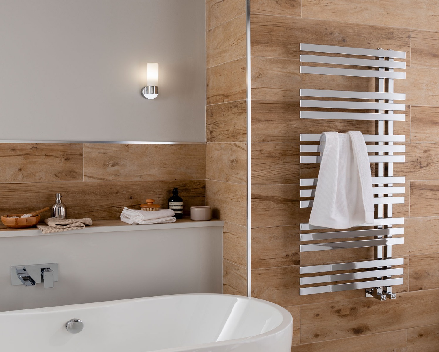 Contemporary Aquila Towel Rail Dual Energy-Chrome 1400x600