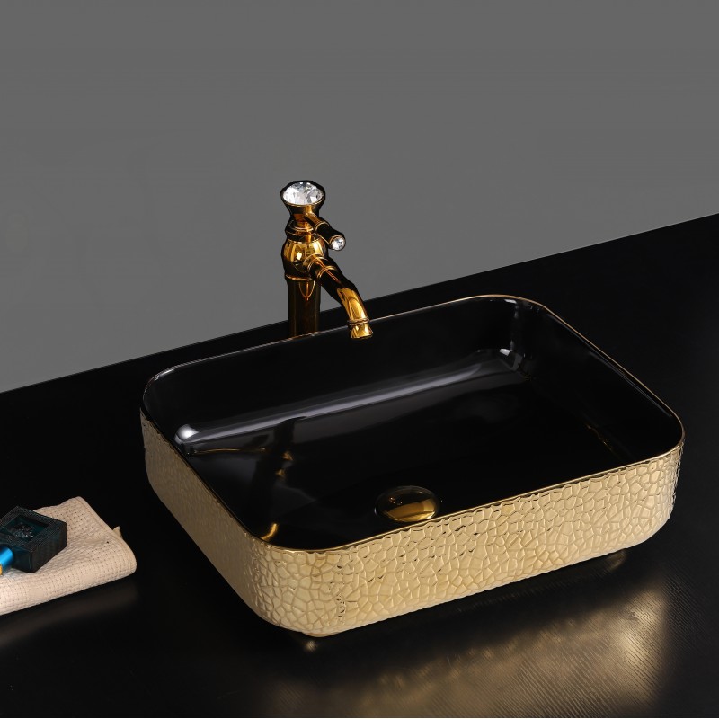 Art counter top/no hole basin Black and Gold (ART1073 - BG)