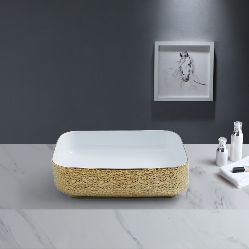 Art counter top/no hole basin White and Gold (ART1073 - WG)