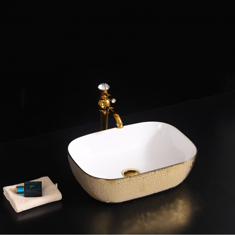 Art counter top/no hole basin White and Gold (ART1328 - WG)