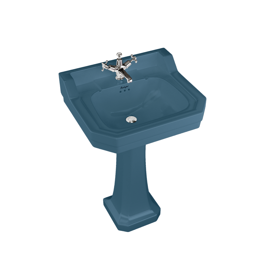 Bespoke Alaska Blue Edwardian 56cm Basin with Standard Pedestal with 2 tap hole