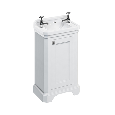 Edwardian Cloakroom Basin & Freestanding Rectangular Cloakroom Vanity Unit Matt white