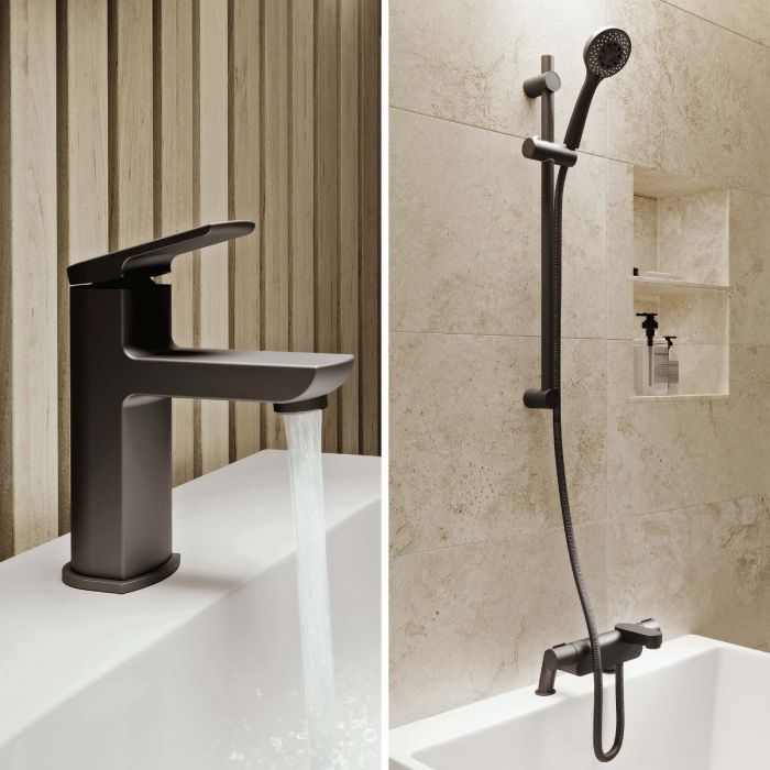 Aqualisa- Midas 220 Black Bath Shower Mixer & Downtown Tap Kit