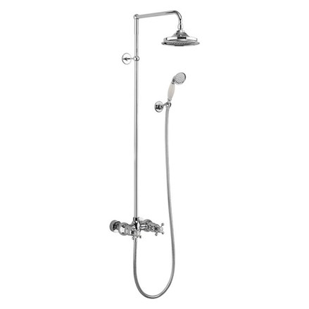 Eden Thermostatic Exposed Shower Bar Valve Dual Outlet, Rigid Riser, Swivel Shower Arm, Handset & Holder with Hose with Rose-with Medici accent and 6" Rose