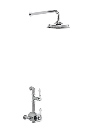 Stour Thermostatic Exposed Shower Valve Single Outlet with Fixed Shower Arm with Rose - White Ceramic Stour