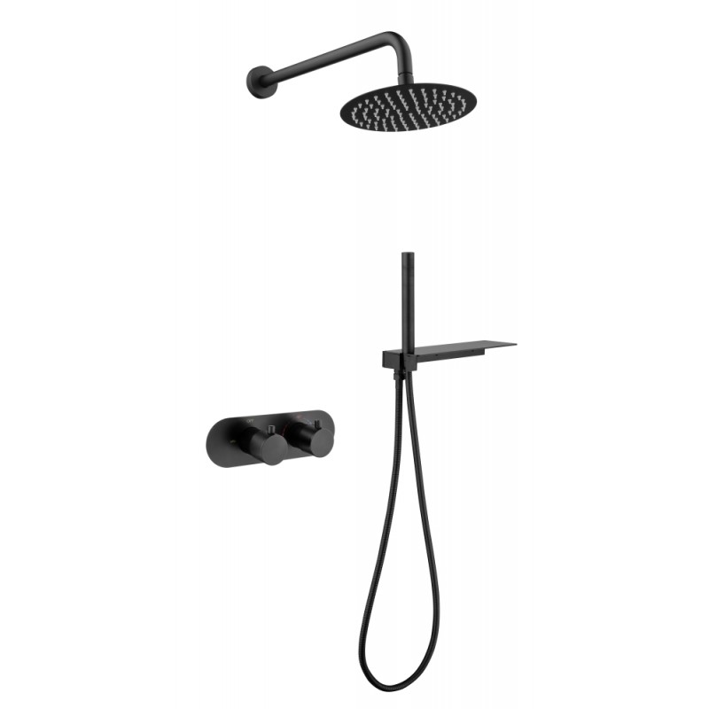 Onyx Black Round Thermostatic Shower Pack 2 Knob 2 Outlet - (Horizontal) (BRT-2 H)