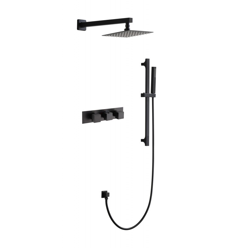 Onyx Black Square Thermostatic Shower Pack 3 Knob 2 Outlet - (Horizontal) (BST-3 H)