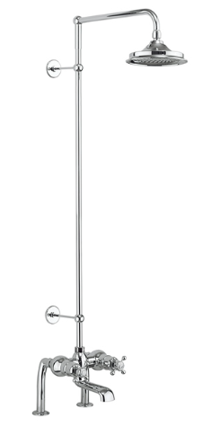 Tay Thermostatic Bath Shower Mixer Deck Mounted with Rigid Riser & Swivel Shower Arm with 6 inch Rose-with white accent and 9''Rose