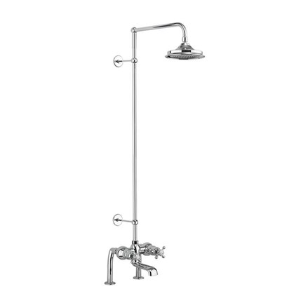 Tay Thermostatic Bath Shower Mixer Deck Mounted with Rigid Riser & Swivel Shower Arm with 6 inch Rose-with White accent and 6" Rose