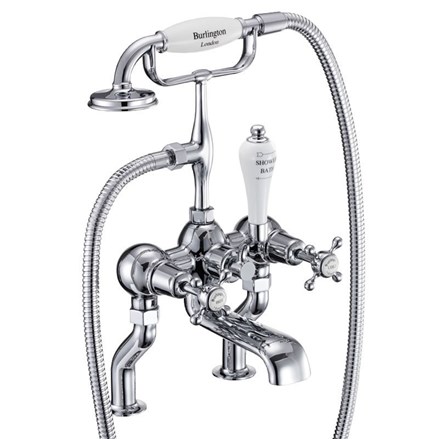 Claremont Bath Shower Mixer Deck Mounted CL15-Full turn with White accent in Chrome