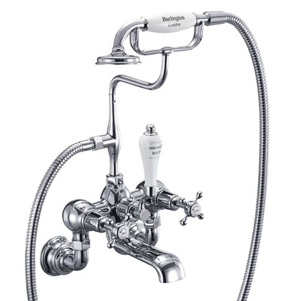 Claremont Bath Shower Mixer Wall Mounted Full turn with White accent in Chrome