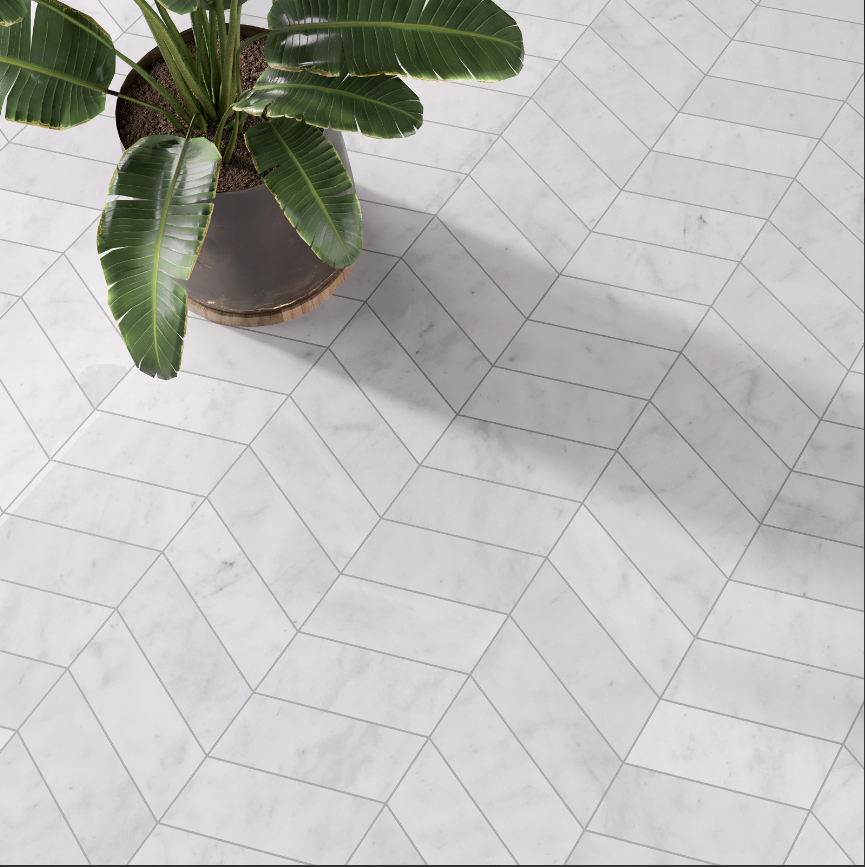 Carrara White Chevron Polished100x305mm- Price per m2