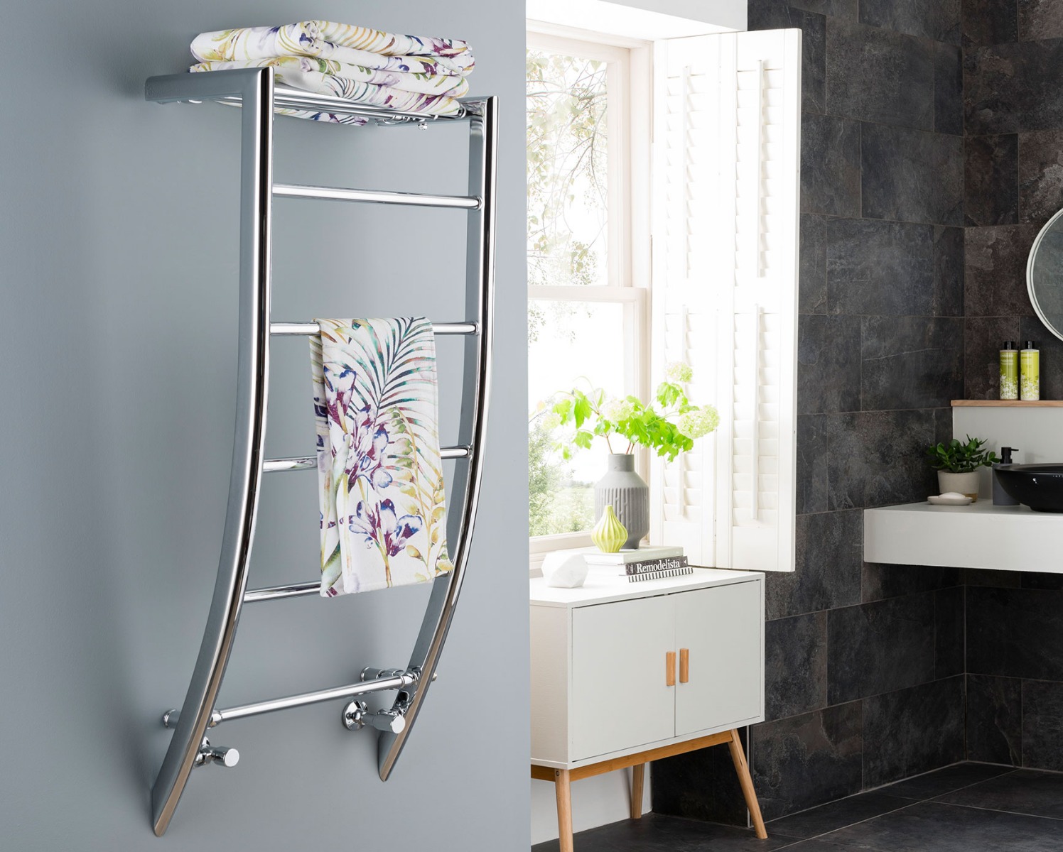 Contemporary Carina Towel Rail Heating-Chrome 1200x600