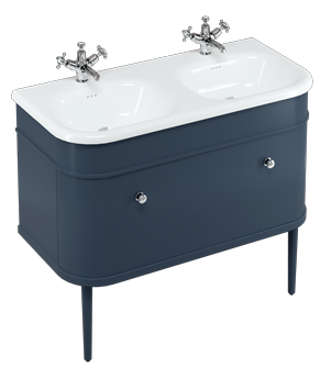 Chalfont 1000 vanity unit with drawer Blue & double roll top basin with Blue Legs