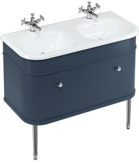 Chalfont 1000 vanity unit with drawer Blue & double roll top basin with Chrome Legs