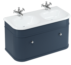 Chalfont 1000 vanity unit with drawer Blue & double roll top basin with No Legs (Wall Hung)