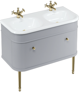Chalfont 1000 vanity unit with drawer Classic Grey & double roll top basin with Gold Legs