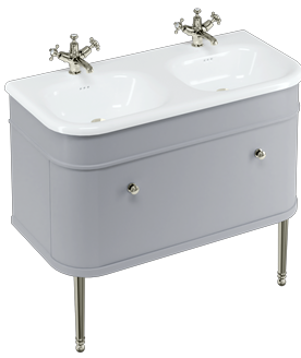 Chalfont 1000 vanity unit with drawer Classic Grey & double roll top basin with Nickel Legs