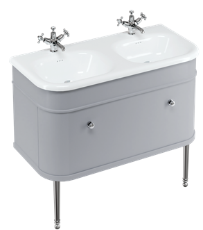 Chalfont 1000 vanity unit with drawer Classic Grey & double roll top basin with Chrome Legs