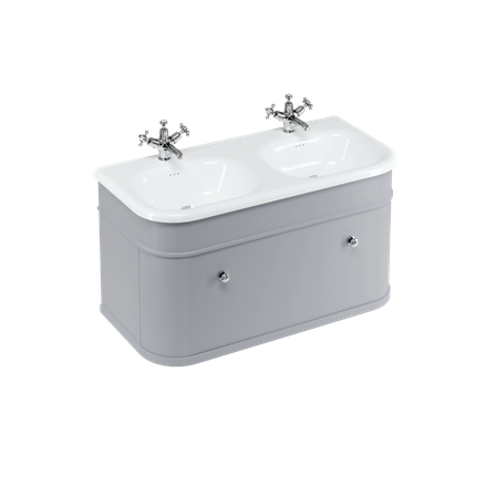 1000 Unit with Drawer & Natural Stone Double Roll Top Basin Wall Hung - Classic Grey