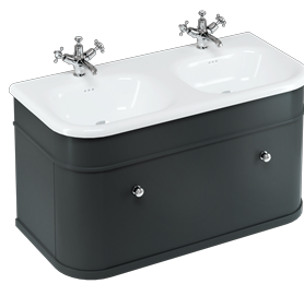 Chalfont 1000 vanity unit with drawer Matt Black & double roll top basin with No Legs (Wall Hung)