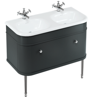 Chalfont 1000 vanity unit with drawer Matt Black & double roll top basin with Chrome Legs