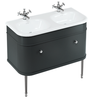Chalfont 1000 vanity unit with drawer Matt Black & double roll top basin with Matt Black Legs
