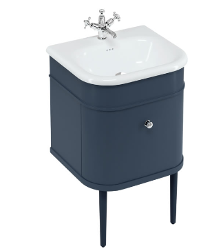 Chalfont 550 vanity unit with drawer Blue & small roll top basin with Blue Legs