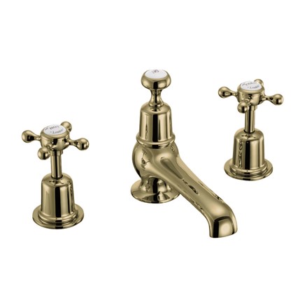 Claremont 3 Tap Hole Mixer with Pop-up Waste Quarter turn with White accent in Gold