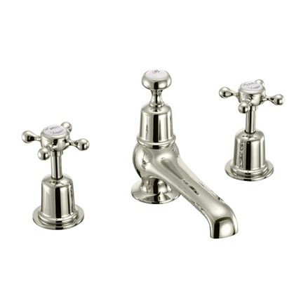 Claremont 3 Tap Hole Mixer with Pop-up Waste Quarter turn with White accent in Nickel