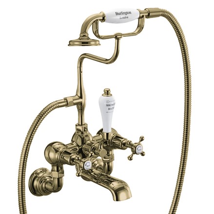 Claremont Bath Shower Mixer Wall Mounted Quarter turn with White accent in Gold