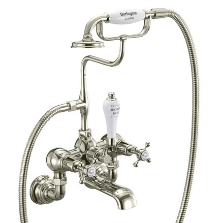 Claremont Bath Shower Mixer Wall Mounted Quarter turn with White accent in Nickel