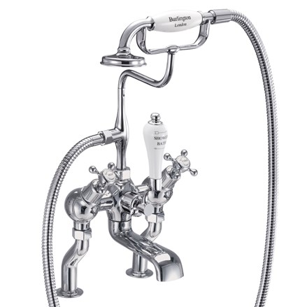 Claremont Angled Bath Shower Mixer Deck Mounted Quarter turn with White accent