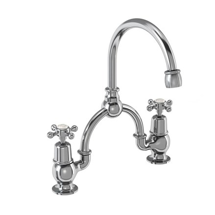 Claremont 2 Tap hole Arch Mixer with Curved Spout (230mm centres) Quarter turn with Medici accent