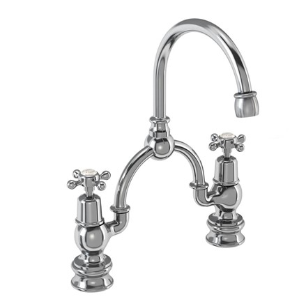 Claremont 2 Tap Hole Regent Arch Mixer with Curved Spout (230mm centres)-Full turn with Medici accent