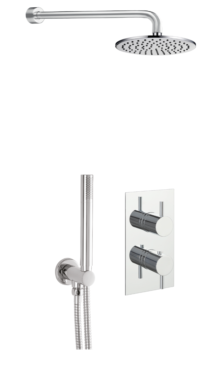 JTP - Round Thermostat with Overhead Shower and Fixed Shower Handle